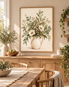 Framed Botanical Floral Print, Neutral Wildflower Vase Wall Art — lifestyle mockup 1
