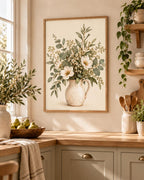 Framed Botanical Floral Print, Neutral Wildflower Vase Wall Art — lifestyle mockup 2