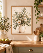Framed Botanical Floral Print, Neutral Wildflower Vase Wall Art — lifestyle mockup 3
