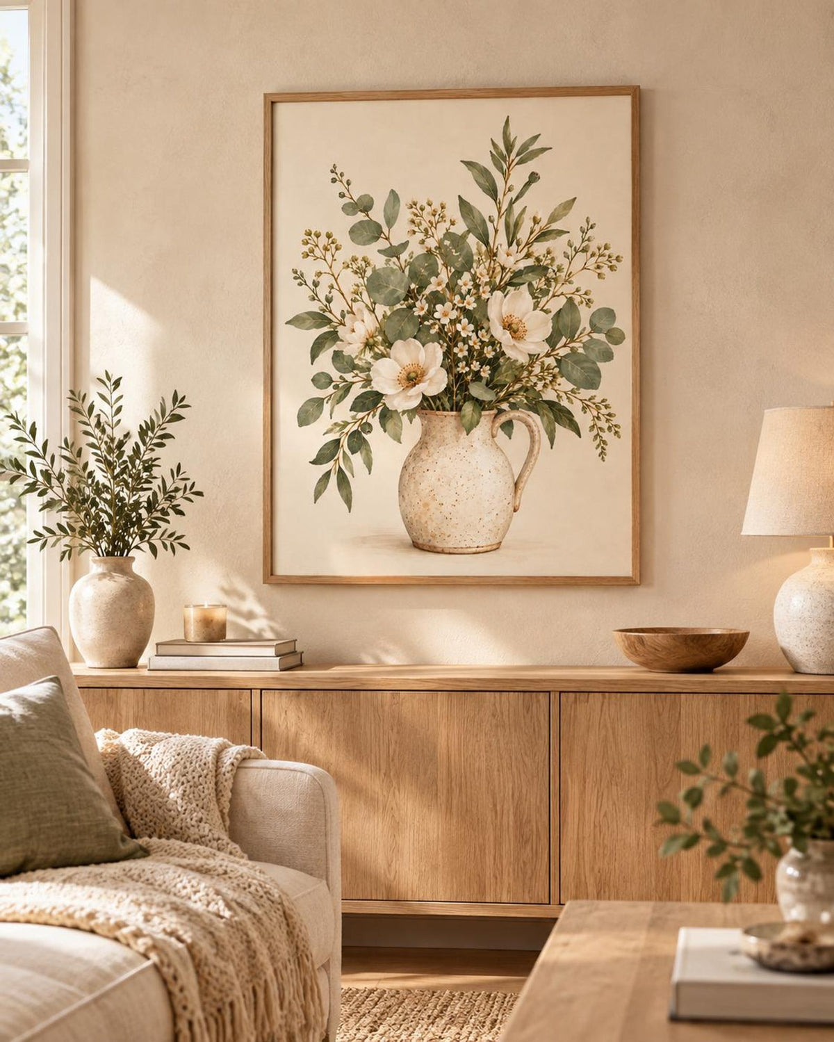 Botanical Floral Print, Neutral Wildflower Vase Wall Art — lifestyle mockup 3