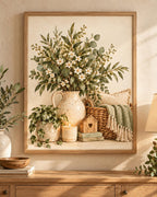 Neutral Botanical Print, Rustic Floral Still Life, Farmhouse Home Decor — front image