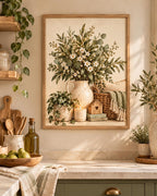 Neutral Botanical Print, Rustic Floral Still Life, Farmhouse Home Decor — lifestyle mockup 2