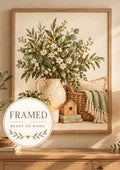 Framed Neutral Botanical Print, Rustic Floral Still Life, Farmhouse Home Decor — framed ready-to-hang front image
