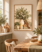 Framed Neutral Botanical Print, Rustic Floral Still Life, Farmhouse Home Decor — lifestyle mockup 2