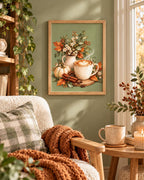 Autumn Coffee Print, Sage Green Latte and Pumpkin Kitchen Art — lifestyle mockup 2