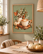 Autumn Coffee Print, Sage Green Latte and Pumpkin Kitchen Art — lifestyle mockup 4