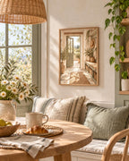 Mediterranean Entryway Print with Sage Green Door and Countryside View — lifestyle mockup 1