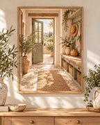 Mediterranean Entryway Print with Sage Green Door and Countryside View — front image