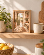 Framed Mediterranean Entryway Print with Sage Green Door and Countryside View — lifestyle mockup 4