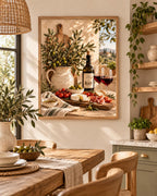 Framed Tuscan Kitchen Print, Italian Wine and Olive Still Life — lifestyle mockup 1