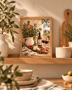 Framed Tuscan Kitchen Print, Italian Wine and Olive Still Life — lifestyle mockup 3