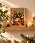 Christmas Print, Rustic Festive Still Life with Evergreen, Berries and Pinecones — lifestyle mockup 5
