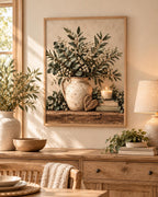 Framed Botanical Wall Art Print, Eucalyptus Daisy Neutral Farmhouse Decor — lifestyle mockup 2