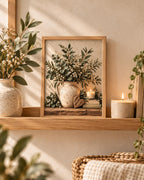 Framed Botanical Wall Art Print, Eucalyptus Daisy Neutral Farmhouse Decor — lifestyle mockup 4