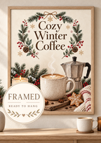 Framed Winter Coffee Print, Cosy Kitchen Decor