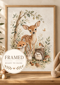 Framed Woodland Nursery Print, Deer Fox Bunny & Hedgehog Watercolour