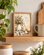 Slow moments brighter days artwork styled on a wooden shelf