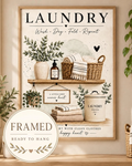 Framed Laundry Room Print, Wash Dry Fold Repeat Botanical Utility Room Art