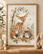 Woodland Nursery Print, Deer Fox Bunny & Hedgehog Watercolour
