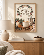 Winter Coffee Wall Art Print, Cosy Kitchen Decor