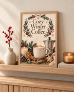 Winter Coffee Wall Art Print, Cosy Kitchen Decor