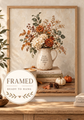 Framed Autumn Coffee Print, Floral Coffee Bar Art, Cosy Kitchen Decor