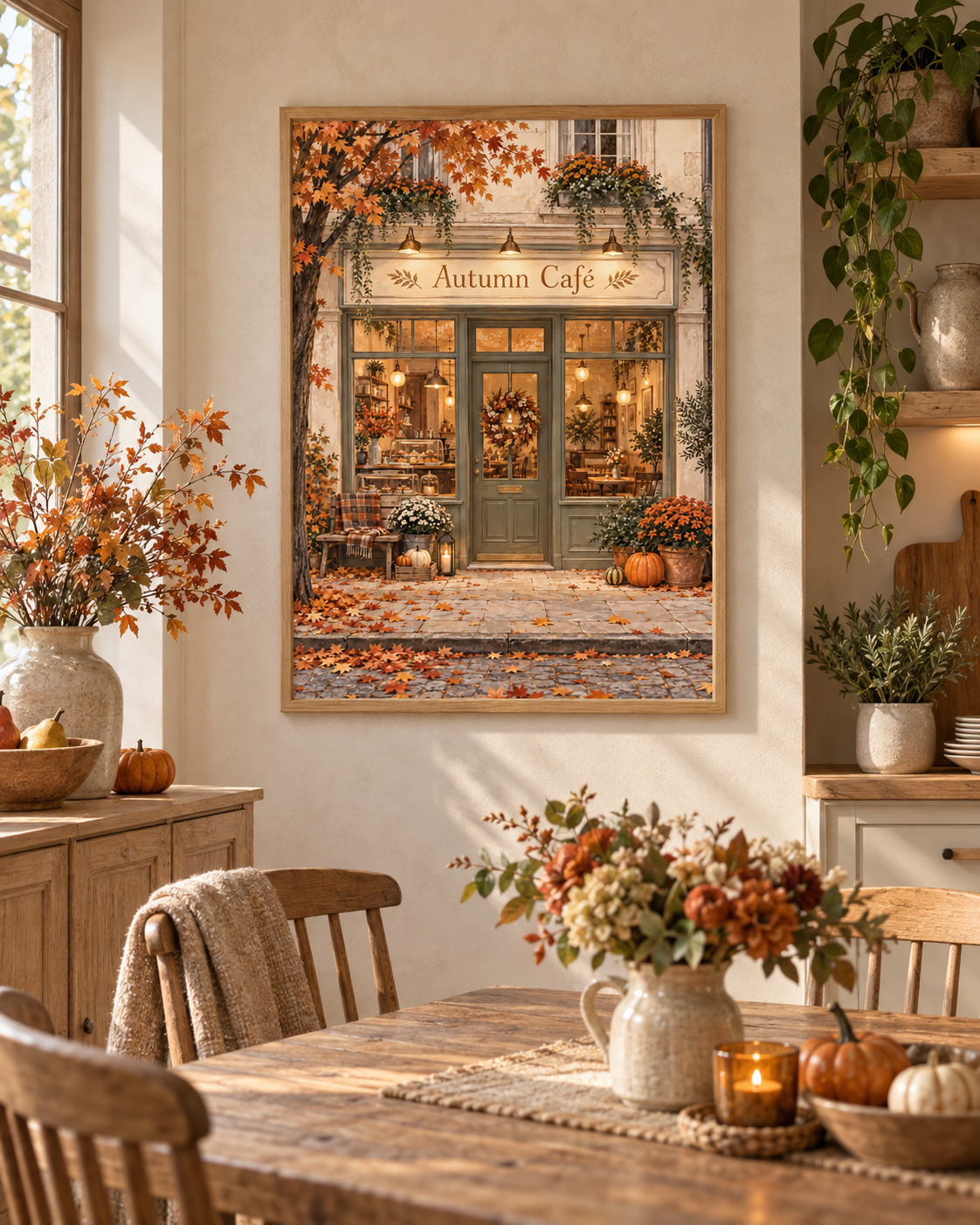 Framed Autumn Café print cosy dining nook mockup