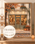Framed Autumn Café cosy coffee shop wall art front image