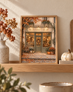 Autumn Café print small shelf vignette mockup