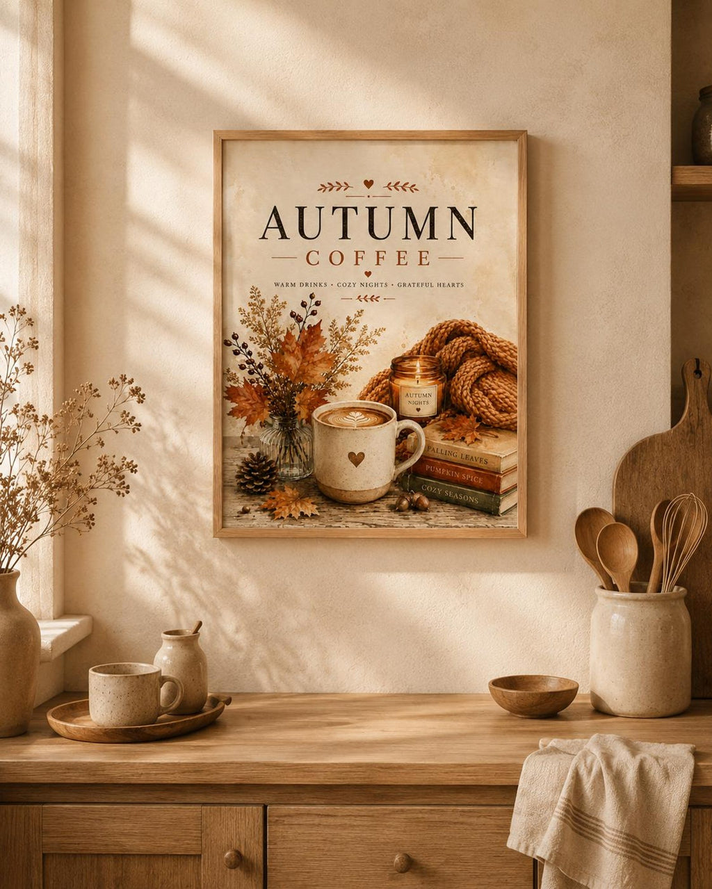 Autumn Coffee print cosy kitchen lifestyle mockup