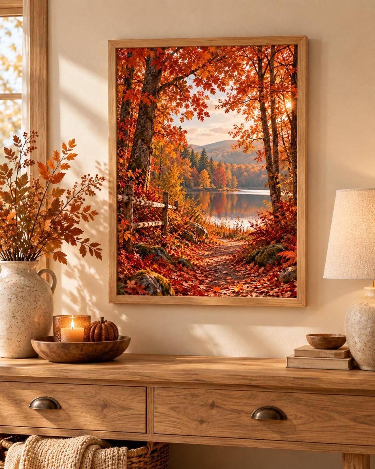 Autumn Forest Lake print lifestyle mockup 4