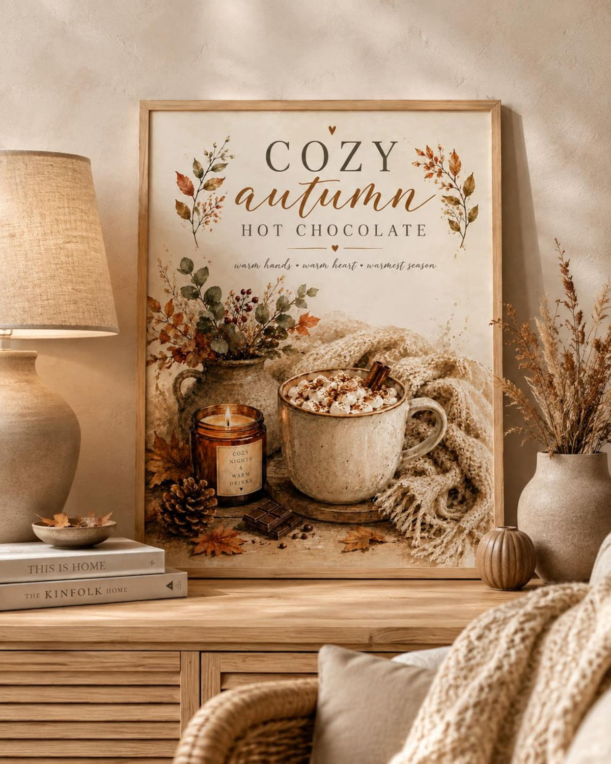 Autumn hot chocolate framed print lifestyle image 1