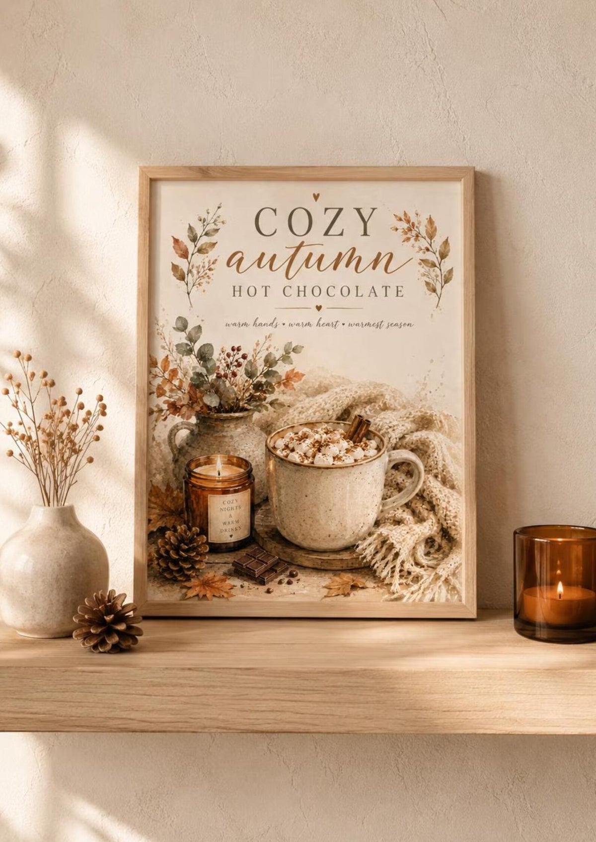 Autumn hot chocolate framed print lifestyle image 3