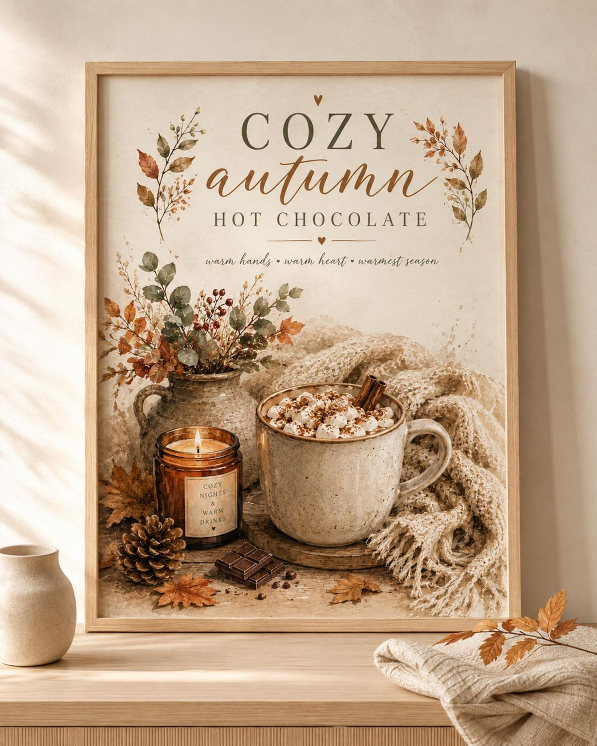 Autumn hot chocolate print front image — frame not included