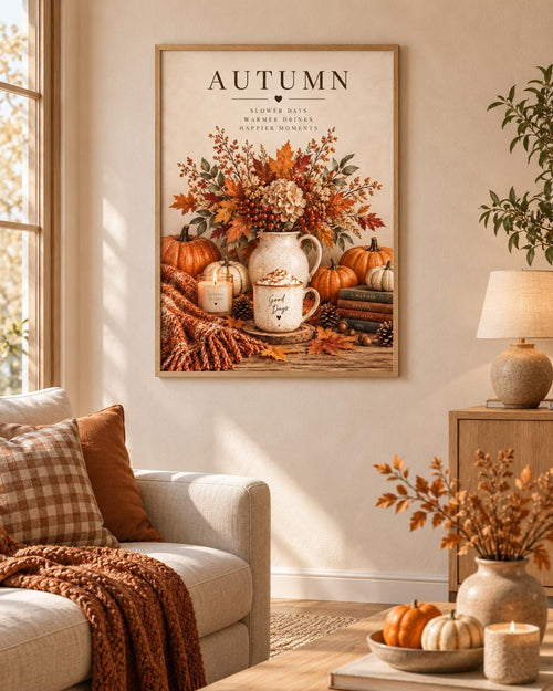 Autumn pumpkin coffee print lifestyle mockup