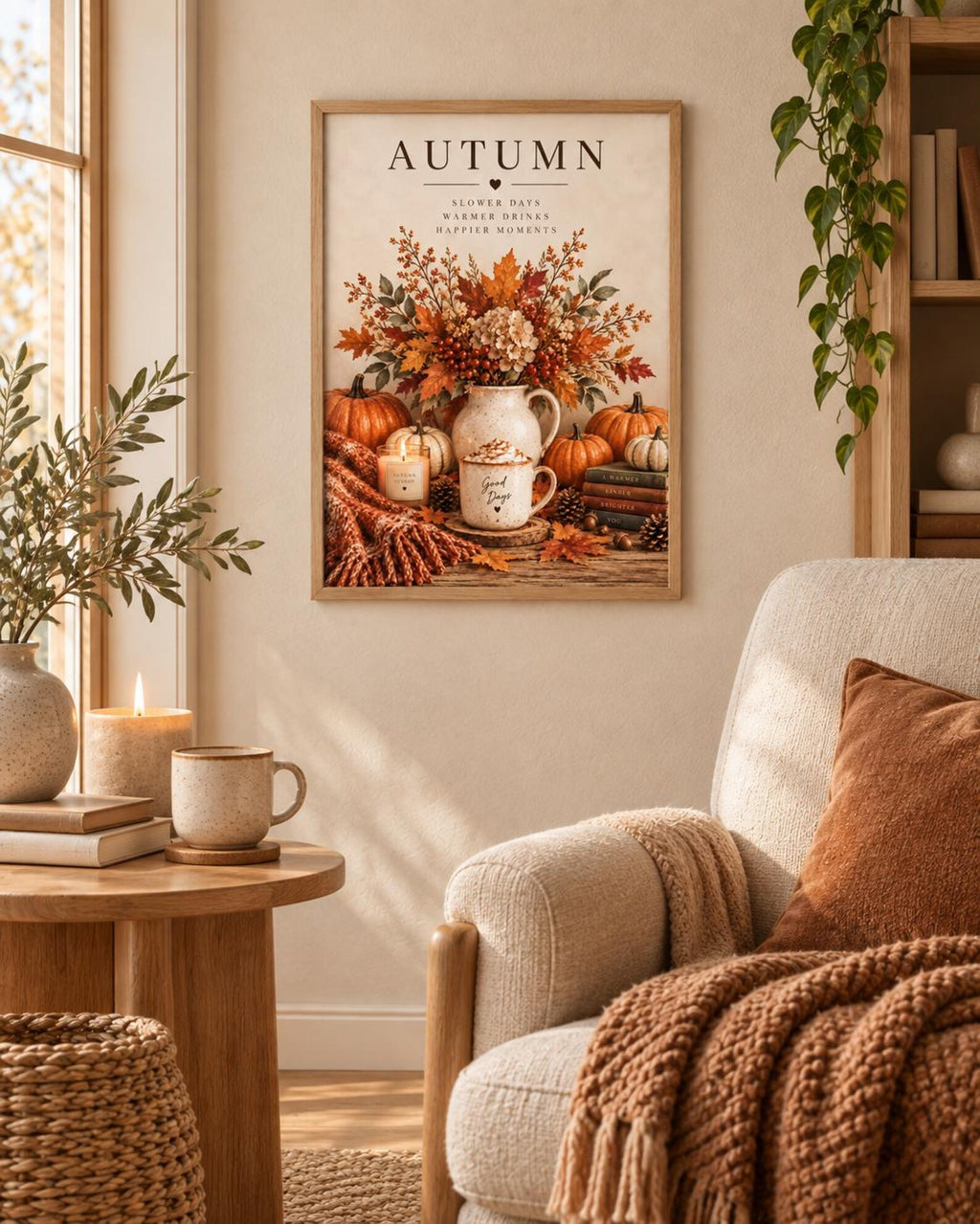 Autumn wall art cosy seasonal room mockup