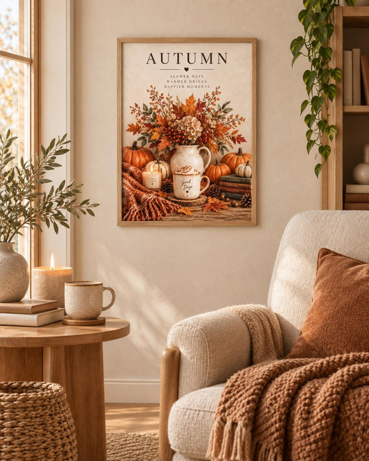 Autumn wall art cosy seasonal room mockup