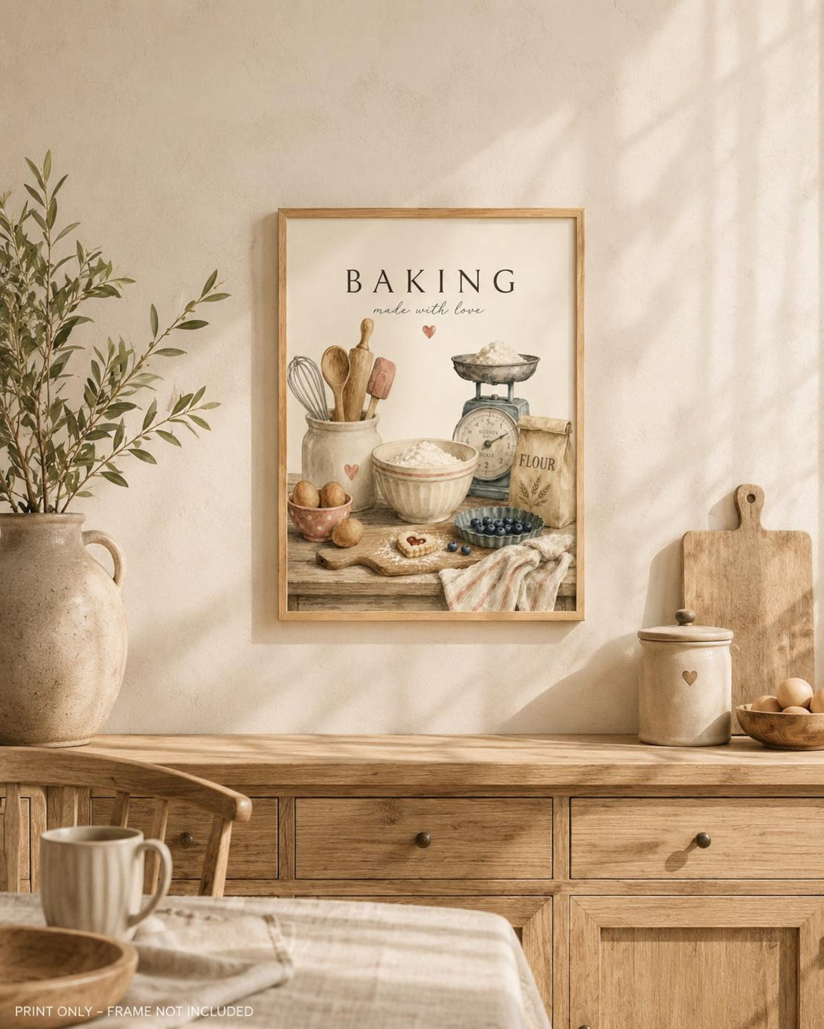 Baking print farmhouse kitchen lifestyle mockup