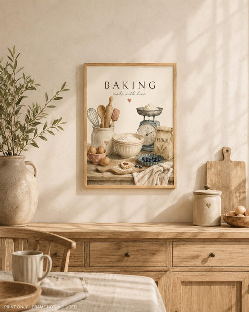 Baking print farmhouse kitchen lifestyle mockup