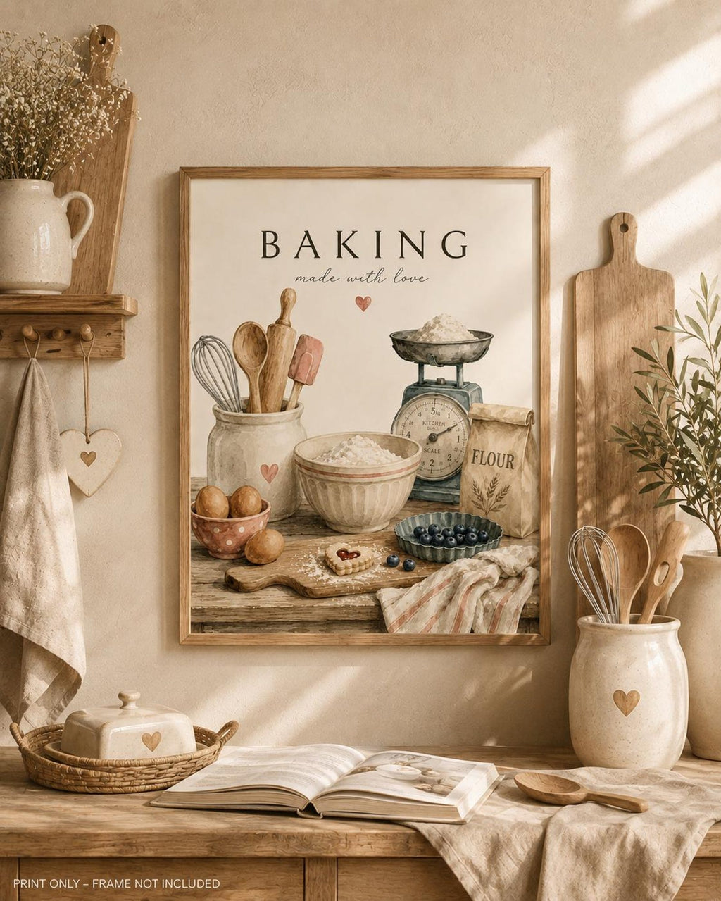 Baking wall art neutral kitchen mockup