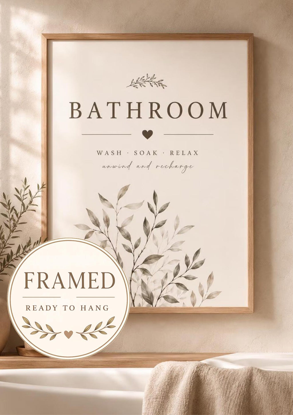 Botanical Bathroom framed print — ready to hang