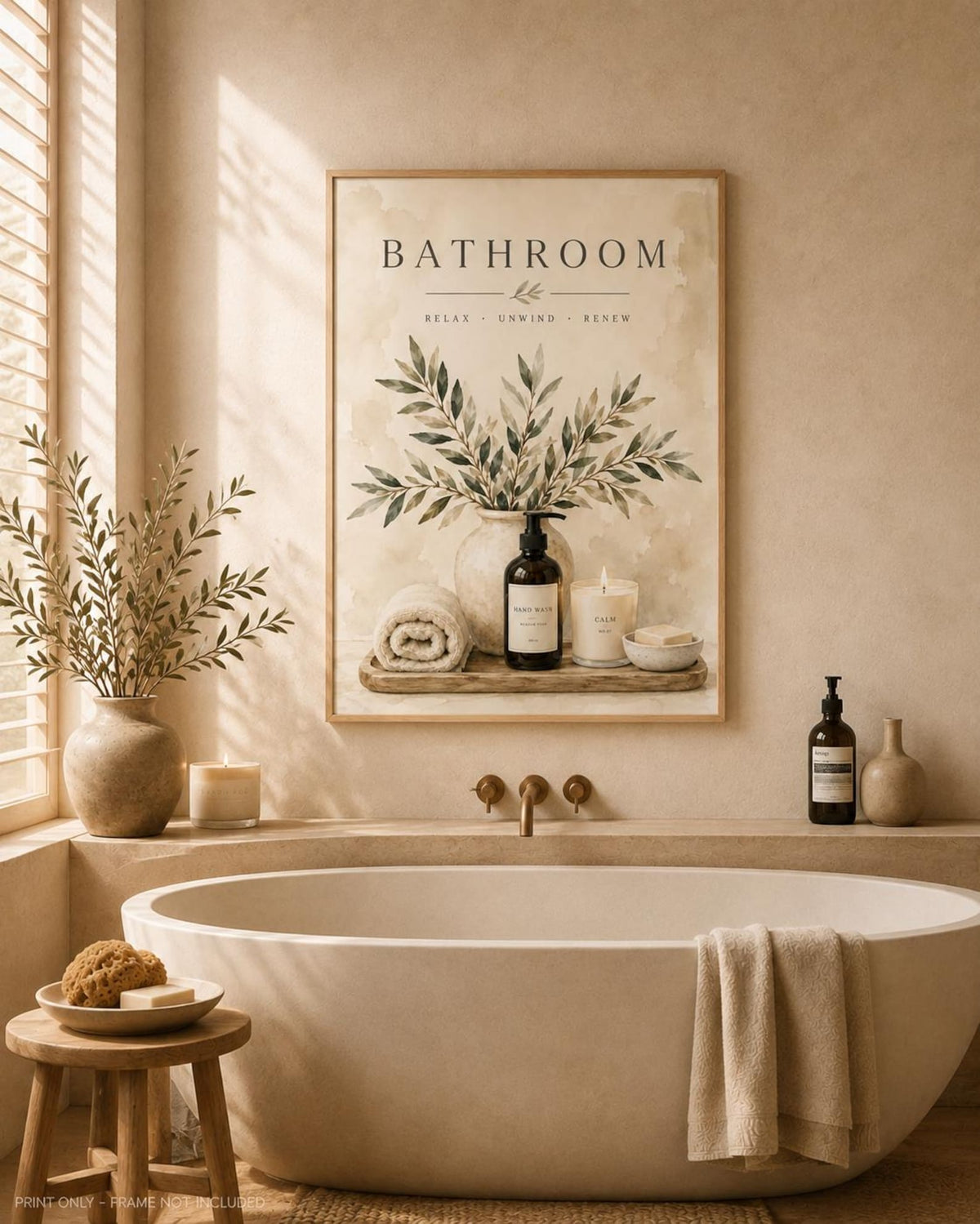 Neutral spa bathroom print lifestyle mockup