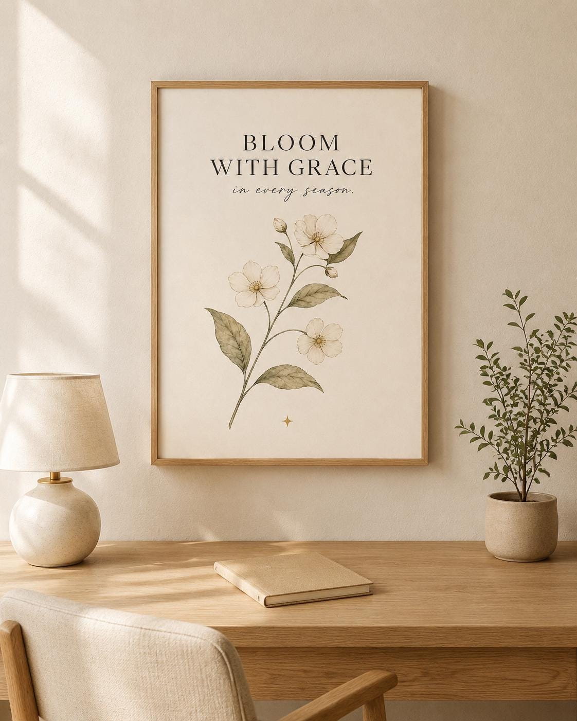Framed Bloom With Grace botanical print lifestyle mockup 1
