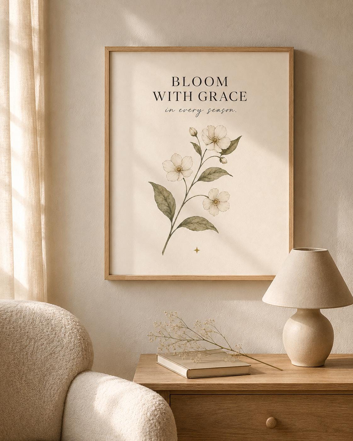 Framed Bloom With Grace botanical print lifestyle mockup 2