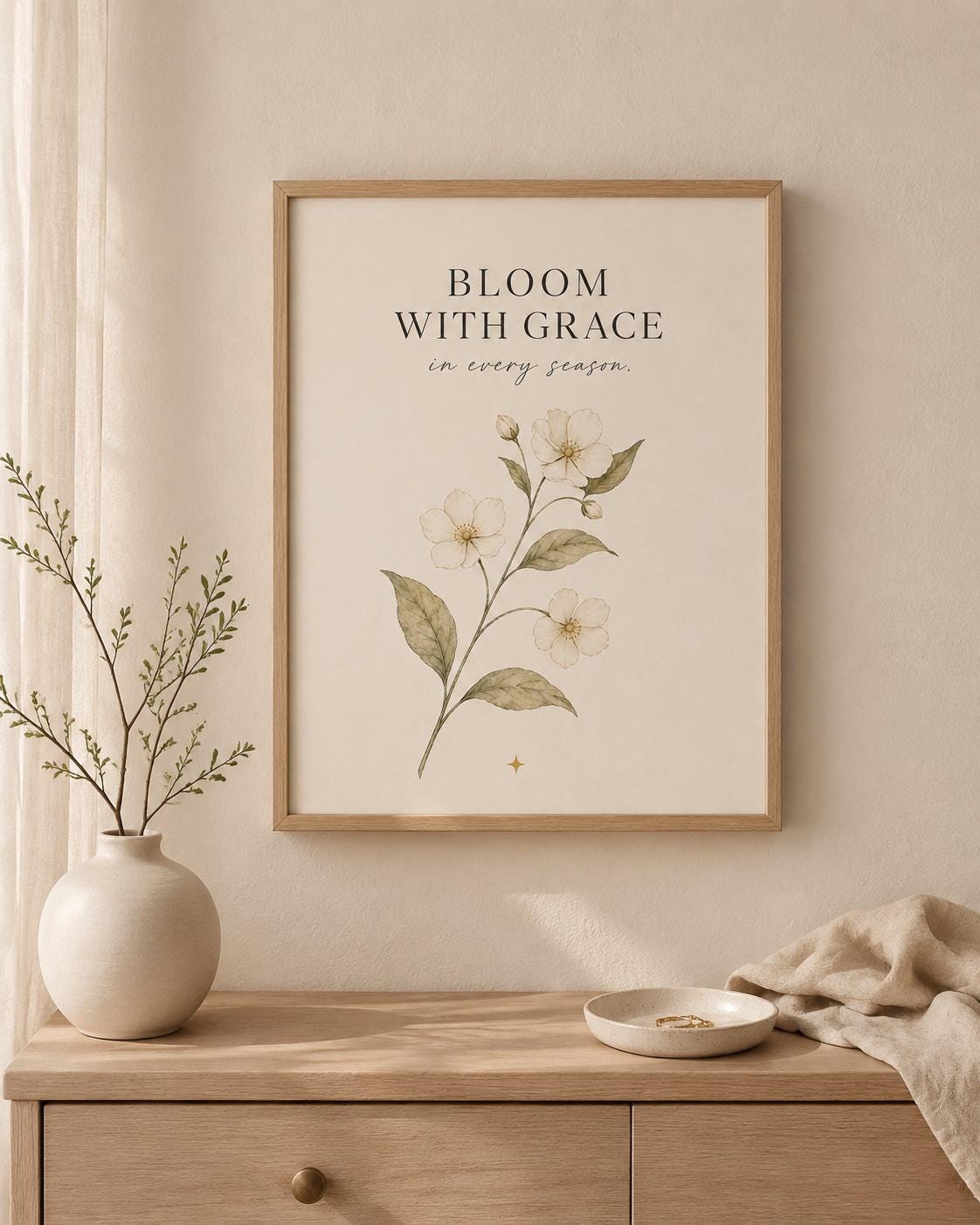 Framed Bloom With Grace botanical print lifestyle mockup 4