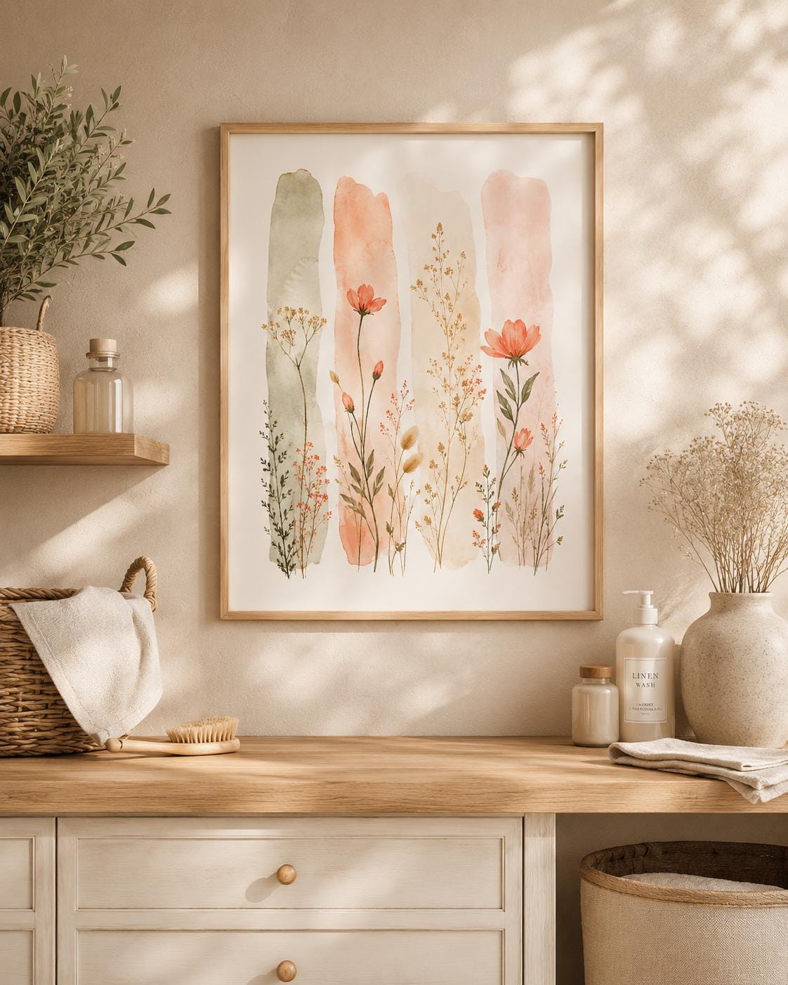 Abstract botanical wall art print lifestyle mockup