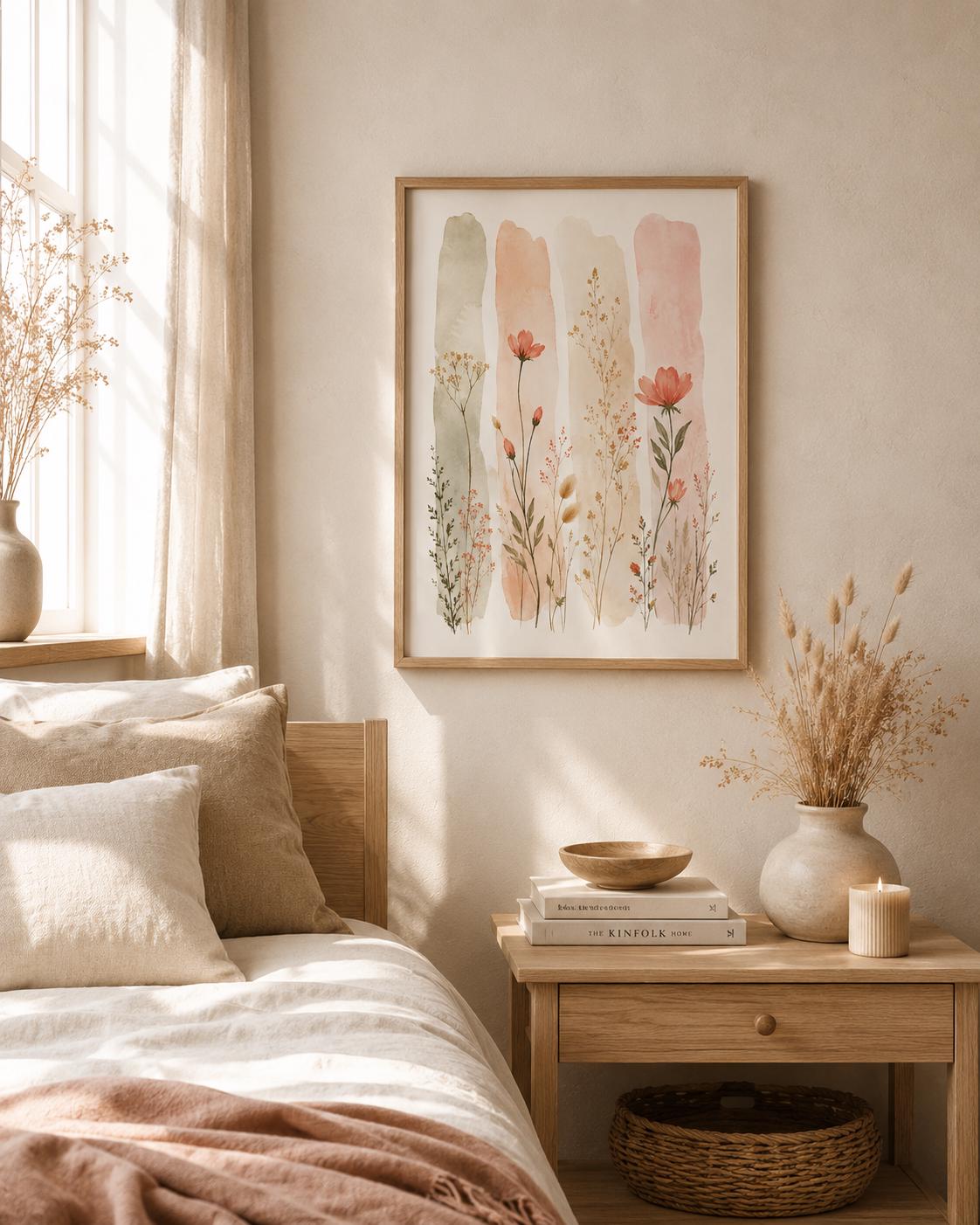 Sage green and blush botanical print room mockup