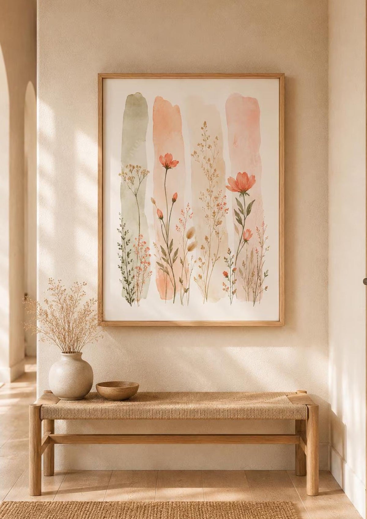 Framed neutral botanical artwork styled mockup