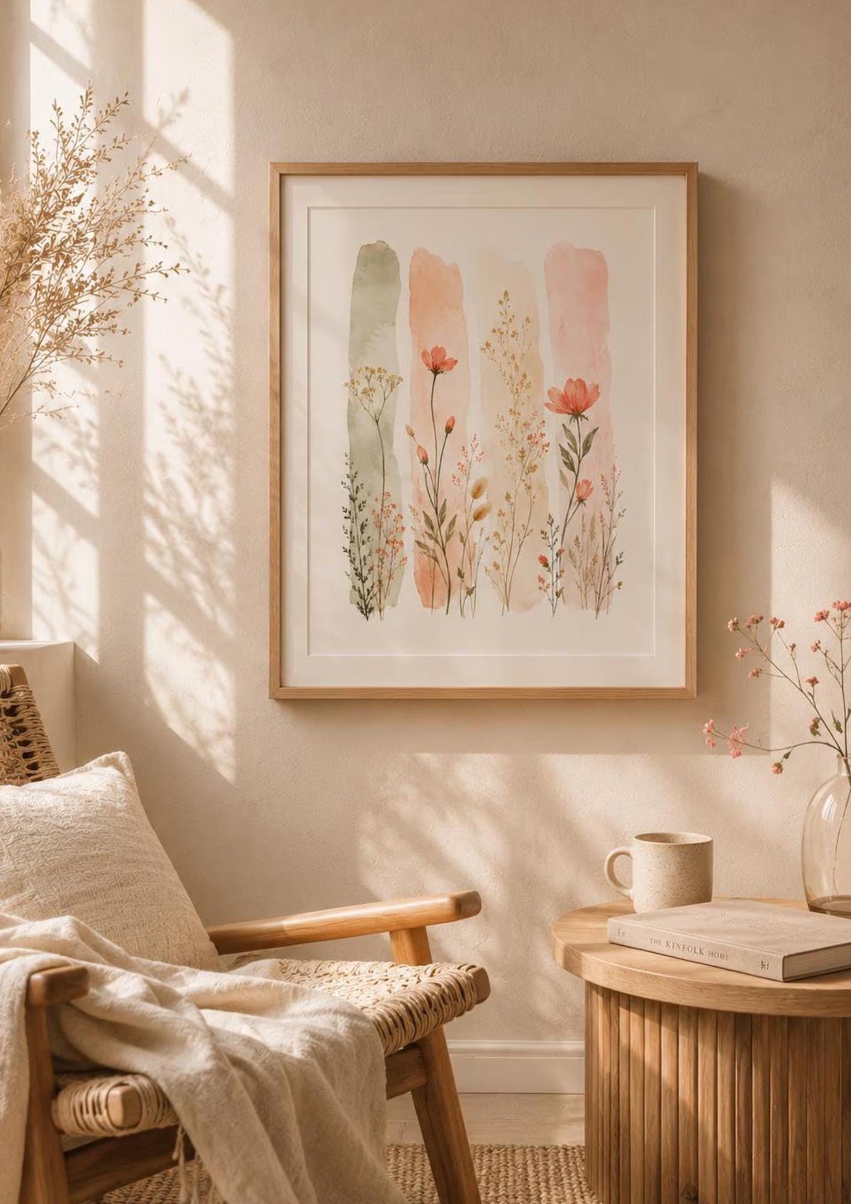 Framed Scandinavian floral wall art mockup