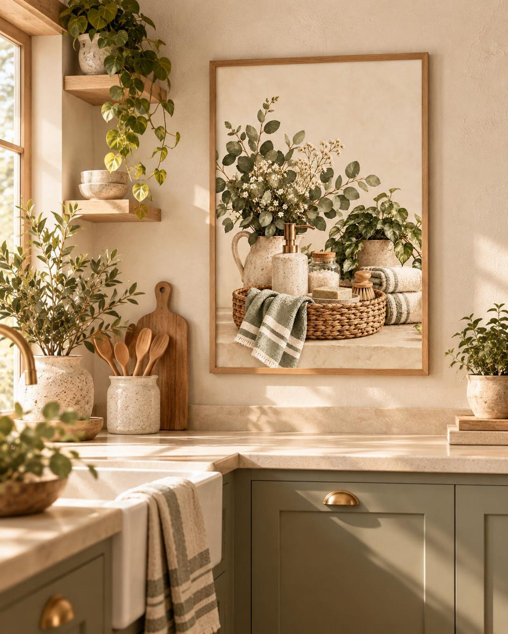 Botanical bathroom framed print — lifestyle view 1